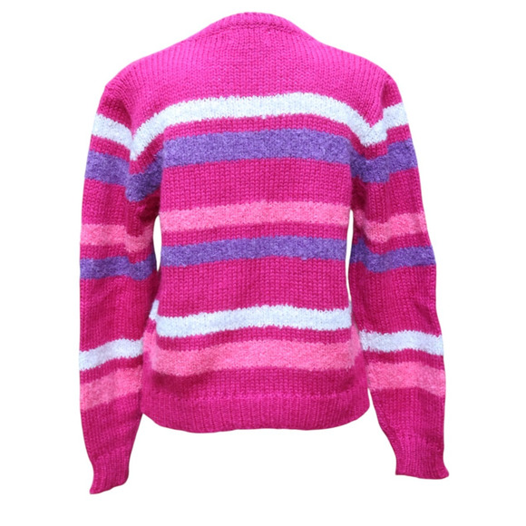 Vtg 80s Penguin Isle Striped Sweater Cozy Fuzzy Maximalist Dopamine Wool‎ Size L - Picture 4 of 8